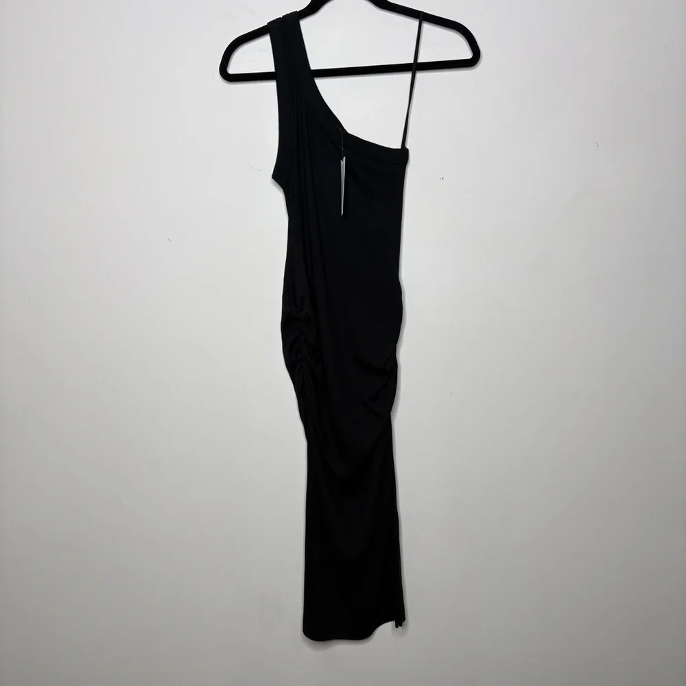 NWT Michael Stars Small Coco‎ One-Shoulder Body-Con Ribbed Black Dress - Picture 2 of 5